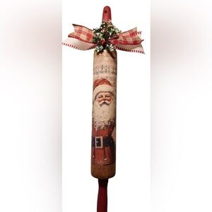 New OOAK Old-Fashioned Country Christmas Red Santa Rolling Pin Holiday Decor
